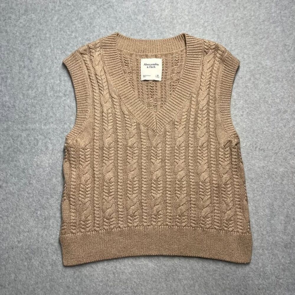 Abercrombie & Fitch Beige Cable Knit V-Neck Sweater Vest Women's XS Sleeveless